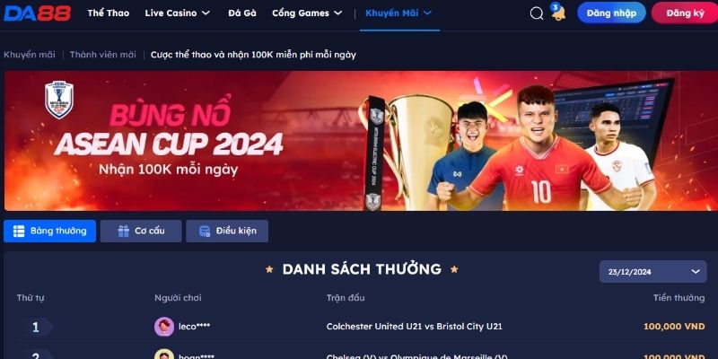 Tham gia Asian Cup nhận khuyến mãi DA88